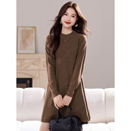 拉夏貝爾（La Chapelle）2025新款紅色針織連衣裙女秋冬季中長(cháng)款寬松遮肚感毛衣打底裙 咖色 L 105-120斤