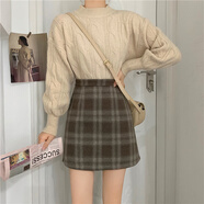 羊毛格紋短裙2025新款中長(cháng)春秋季女性大尺寸a字緊身短裙小高腰 奶油咖短款(無(wú)防走光) S(尺碼稍微偏大) 均碼