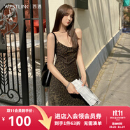 西遇HK豹紋V領(lǐng)甜辣吊帶連衣裙女新款純欲收腰修身短裙 豹紋色 S