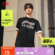 李寧速干T恤丨短袖男子休閑印花運動上衣AHSU711