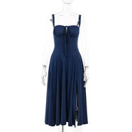 法式紅色吊帶連衣裙歐美辣妹性感海邊度假收腰禮服長(cháng)裙 寶藍色 S S