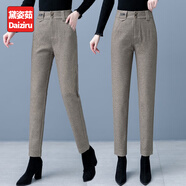 黛姿茹毛呢休閑褲女秋冬季2025新款高腰小個(gè)子顯瘦加絨呢子哈倫小腳褲 卡其色【常規款】 L /28(105-115斤)