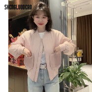 圣羅地奧棒球服外套女2025春季容易搭配棒球制服小夾克西式Pu拼布立領(lǐng)短女 粉紅色 M 建議85100斤