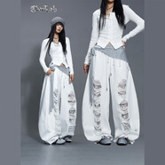 CBXLAB街舞潮牌白色牛仔貼布破洞跳舞長(cháng)褲設計感爵士辣妹休閑褲潮 【現貨-款式1】白牛仔褲【48小時(shí)發(fā)】 XS