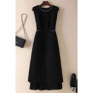 小紅書(shū)爆款粗花呢無(wú)袖連衣裙覆古感假兩件百褶背心裙秋冬簡(jiǎn)約打底 黑色 M M