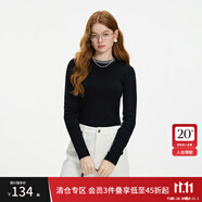 范思藍恩多巴胺色系基礎百搭圓領打底針織衫女冬2024新款長袖上衣 黑色 XL