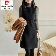 皮爾卡丹（pierre cardin）高端通勤黑色背心連衣裙2025年秋冬新款氣質(zhì)小個(gè)子馬甲無(wú)袖毛呢裙 M 85-100斤