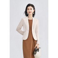米思陽(yáng)（missshine）新款簡(jiǎn)約通勤時(shí)尚套裝職業(yè)短外套連衣裙兩件套女5M25BG4452 焦糖色 S