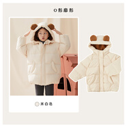美特斯邦威moomoo童裝女童可愛(ài)耳朵服秋冬新款女孩可愛(ài)蓬松保暖鴨絨 米白色 110 56 充絨量108g