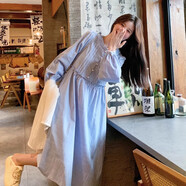 森系小清新藍(lán)色襯衫連衣裙疊穿流蘇鏤空罩衫裙2025初秋氛圍感穿搭 藍(lán)色連衣裙 (優(yōu)質(zhì)版） L