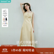 茵曼（INMAN）法式收腰顯瘦方領(lǐng)吊帶連衣裙女裝2025夏季新品長(zhǎng)裙子 淺黃色 S