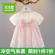 木木屋童裝女童連衣裙夏季洋氣兒童公主裙短袖小裙子女寶寶純棉碎花裙子 GX167粉色 90 建議1~2歲【 80-90】cm