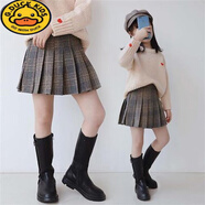 G.duck童裝女童半身裙韓版兒童秋冬季半身裙新款中大童短裙褲毛呢裙子 黃灰格子毛呢裙-秋冬 90 cm 建議80-90cm年齡2-3歲