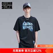 古由卡（GUUKA）xSANK嘻哈潮牌t恤男士短袖夏季情侶裝劉宇同款休閑寬松五分半截袖 黑色 F7062 2XL