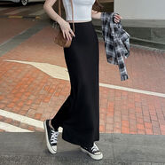 莫代爾半身裙女灰色長(cháng)裙2025新款夏季高腰顯瘦垂感開(kāi)叉直筒一步裙 黑色莫代爾 XS XS