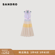 SANDRO博主同款春夏女裝法式優(yōu)雅棉質(zhì)條紋拼色長(cháng)款系帶無(wú)袖連衣裙 MULT/多色 S