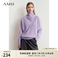 AMII女裝2025冬季新款奢柔溫暖交疊高領(lǐng)仿貂絨蝙蝠袖毛衣女寬 葡萄紫 XL 170/92A