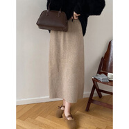 貓容暖秋25秋冬顯瘦過(guò)膝針織毛線(xiàn)半身裙女包臀裙a字高腰直筒裙打底半 燕麥色 S _80-100斤