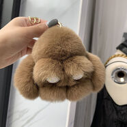 韓國ins獺兔毛小兔子皮草掛件呆萌裝死掛飾兔包包掛飾汽車(chē)鑰匙扣 咖啡色鉆腳丫