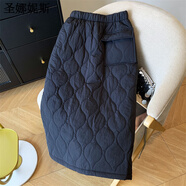 圣娜妮斯羽絨棉半身裙加厚保暖夾棉裙輕薄女冬季中長(cháng)款包臀裙百搭夾棉直筒 藏青色 M 建議115斤以下