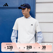 adidas情侶休閑純棉上衣圓領(lǐng)短袖T恤男女夏季阿迪達斯官方輕運動(dòng) 米白 M