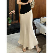 麟陽(yáng)林妍兒溫柔女神裙緞面柔滑光澤感魚(yú)尾裙百搭氣質(zhì)半身裙女 米白色 S