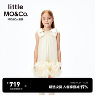 little MO&Co.little moco童裝25秋裝新款女童短款連衣裙蓬蓬裙公主裙蝴蝶結 米白色 130 130/64