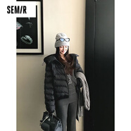 森馬（Semir）超好看粉色連帽撞色羽絨服外套女裝2025冬季新款排骨寬松保暖羽絨 黑色 S
