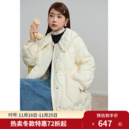獨束大碼女裝甜美大翻領(lǐng)系帶收腰羽絨服女冬裝新款微胖mm保暖外套 月光白 L (尺碼：2)