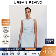 UR2025春季新款女摩登氣質(zhì)褶皺收腰顯瘦無(wú)袖連衣裙UYY750030 淡藍(lán) S