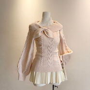 JRET針織衫女韓版甜美可愛(ài)秋冬季套頭兔耳領(lǐng)新款設計上衣氛圍毛衣女 粉色 S 建議70-95斤