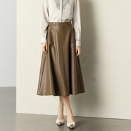 顏域長(cháng)款A字半身裙女2025秋冬高級感時(shí)尚大裙擺pu長(cháng)裙子 咖色 XL