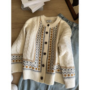 AEMAPE復古慵懶風(fēng)開(kāi)衫毛衣女春秋冬2026新款時(shí)尚寬松加厚針織開(kāi)衫外套女 米色 L 建議105-115斤