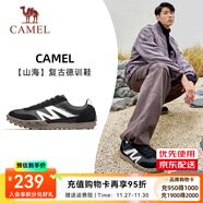 駱駝（CAMEL）情侶穿搭好物德訓鞋山海紅色黃色復古休閑運動(dòng)男女防滑板鞋 7607，黑色，男 41