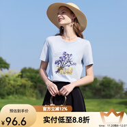 艾蓓怡【涼感棉】白色珠片繡花短袖T恤上衣女2025夏季新款顯瘦 月白藍 M