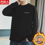 南極人（Nanjiren）雙面德絨t恤男士長(cháng)袖圓領(lǐng)上衣服秋冬保暖內搭打底衫字母印花體恤 M14-636【雙面絨】黑色 M