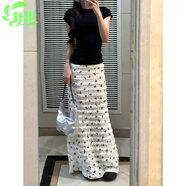 舒翎木耳邊蝴蝶結印花蕾絲碎花魚(yú)尾半身裙女夏季小個(gè)子拖地包臀長(cháng)裙子 半身裙 L 110-120斤