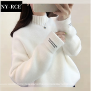 NY-RCE毛衣女2025冬季新款高品質(zhì)高領(lǐng)加厚寬松款秋冬短款潮流百搭針織衫 白色半高領(lǐng) (保暖)  加厚 均碼
