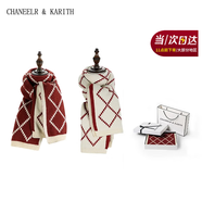 CHANEELR & KARITH圍巾冬季女2025新款圍脖加厚保暖披肩送女生老婆輕奢生日新年禮物 輕奢時(shí)尚百搭ck風(fēng)【紅配米】