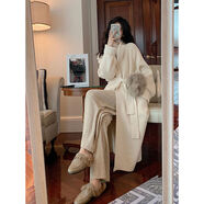 小紅書(shū)同款黑色系帶浴袍針織衫開(kāi)衫中長(cháng)款春季新款慵懶風(fēng)寬松外搭 奶白 S S