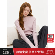 范思藍恩坑條高領打底針織衫女冬季2024新款修身長袖上衣14010 花束粉 XL