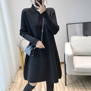 SKYHEART慵懶風(fēng)中長(cháng)款毛衣女秋冬顯瘦半高領(lǐng)加厚針織衫 黑色  A 版中長(cháng)款毛衣G S