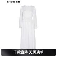 S.DEER圣迪奧女裝法式復古圓領(lǐng)條紋收腰連衣裙S243Z1268 本白/9B S 160