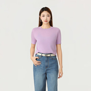 哥弟（GIRDEAR）新款簡(jiǎn)約休閑百搭羊毛衫圓領(lǐng)針織短袖女士138101 香芋紫 M （3碼）