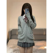 奉希薄荷粉開(kāi)衫外套毛衣女春夏jk日系制服疊穿校供感寬松針織長(cháng)袖上衣 淺灰色 S