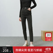 范思藍(lán)恩22FS4377深灰色高腰小腳彈力牛仔褲時(shí)尚九分顯瘦牛仔褲子 黑色 XS