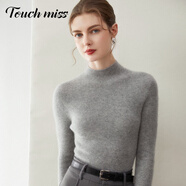 塔馳密司（touchmiss）無(wú)縫一體純山羊絨衫女半高領(lǐng)緊身顯瘦抽條針織打底衫毛衣 云紋灰 L