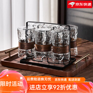 青蘋(píng)果玻璃杯高硼硅綠茶泡茶杯套裝家用中式客廳待客家庭喝水杯子 龍卷杯6只裝+杯架+金把托盤(pán)