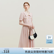范思藍恩23FS12577法式V領(lǐng)襯衫連衣裙女夏季新款氣質(zhì)復古通勤裙子 淡妝粉 L