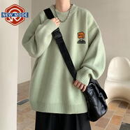 NEW OR MODE美式復古毛衣男士秋冬季保暖新款內搭打底寬松外穿針織衫外套男裝 淺綠色 2XL